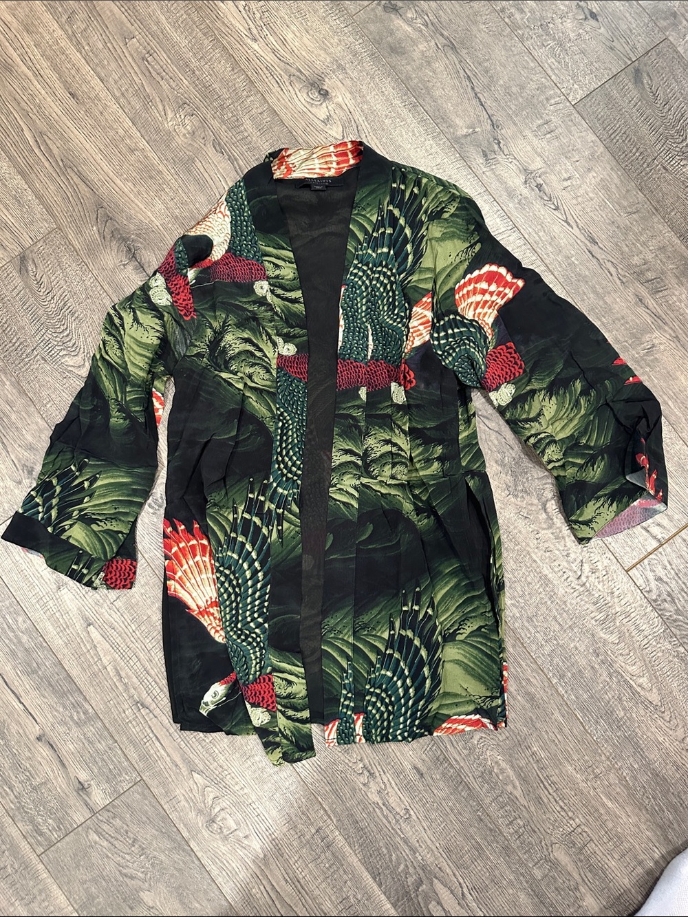 All Saints Floral Green and Black Kimono Jacket